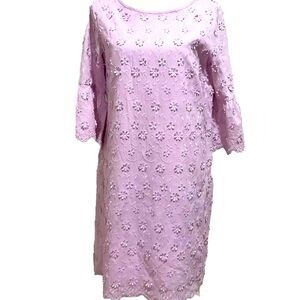 Ann Taylor Shift Dress Sz 10 Lilac Lavender Floral 3/4 bell skeeve